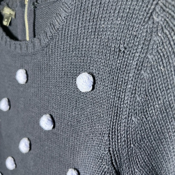 Talbots Petite Womens Navy Baubles Pom‎ Pom Polka Dot Cotton Blend Sweater Small - Picture 5 of 12